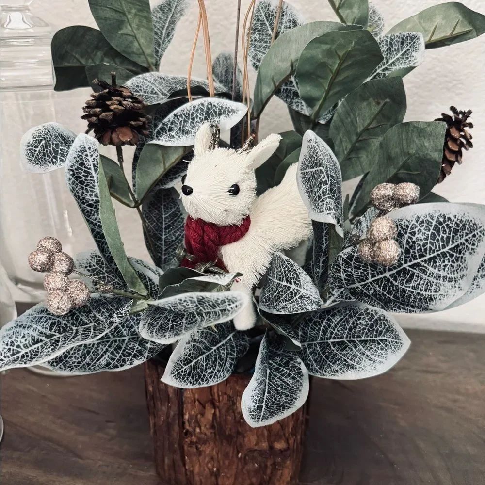 Woodland Deer Reindeer Green Rustic Christmas Holiday Vase Arrangement